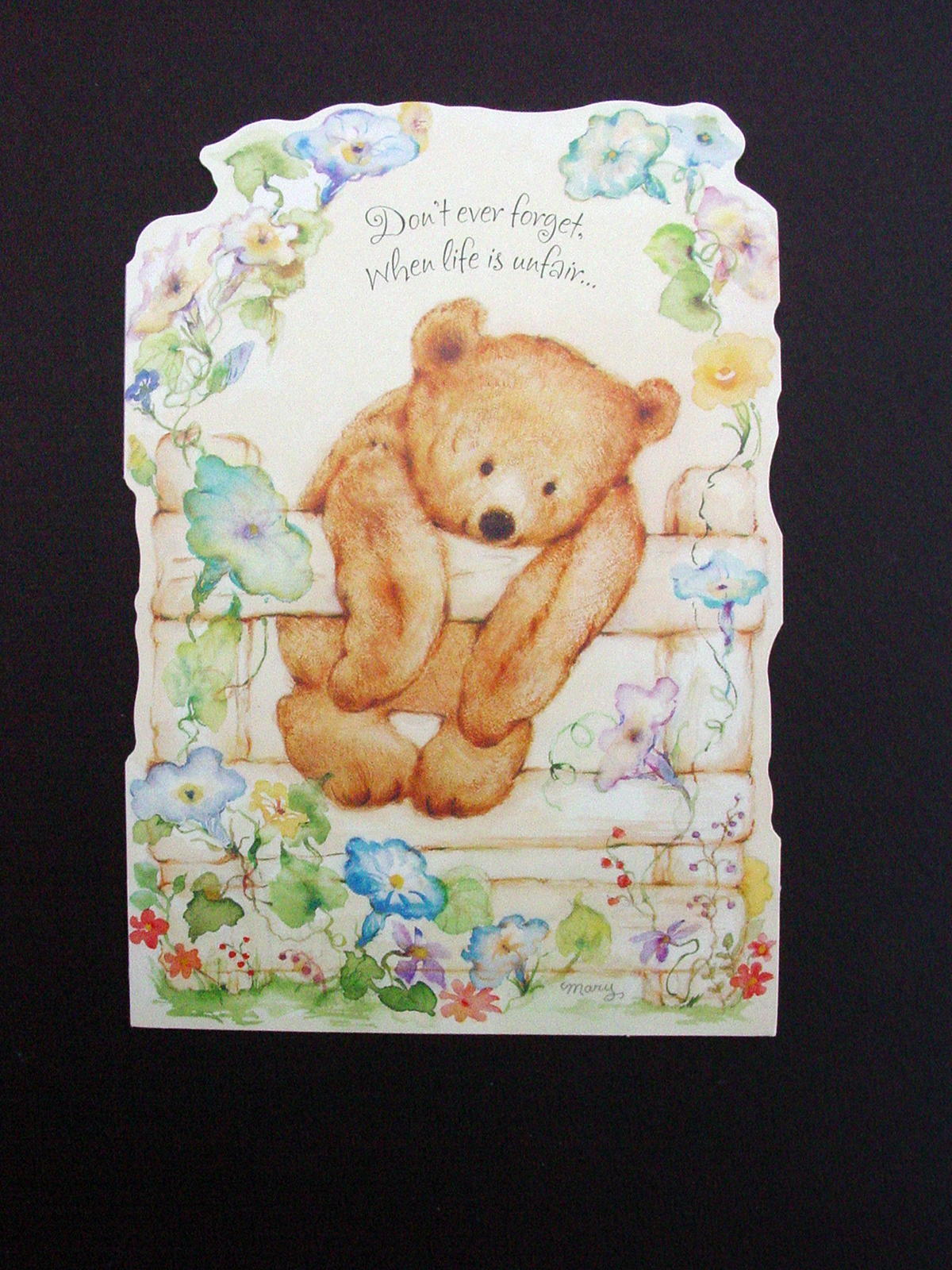 #F158-  Unused Mary Hamilton Friendship Greeting Card Bear and Morning Glory