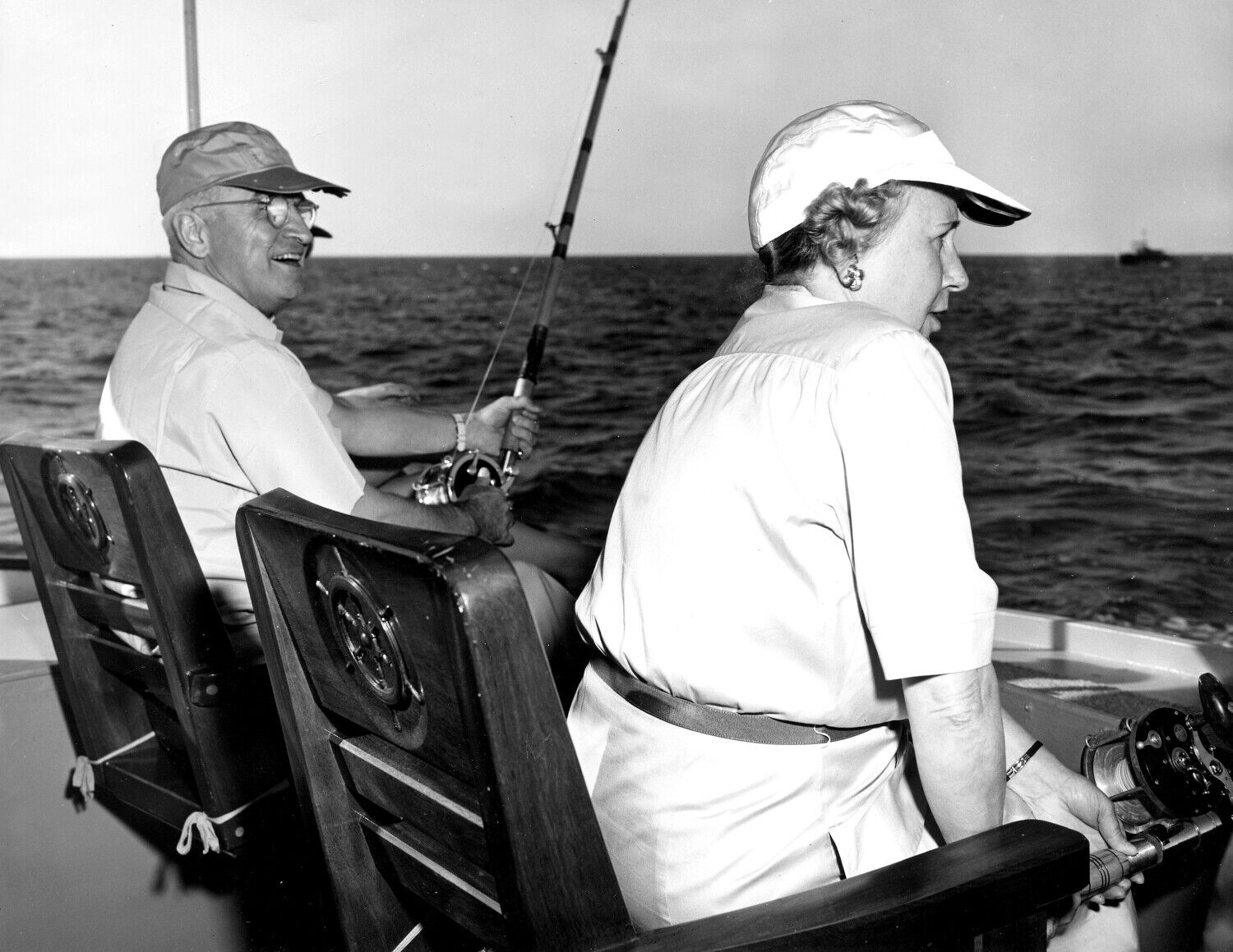 1927 President Harry & Bess Truman Fishing Vintage Photograph 8.5\