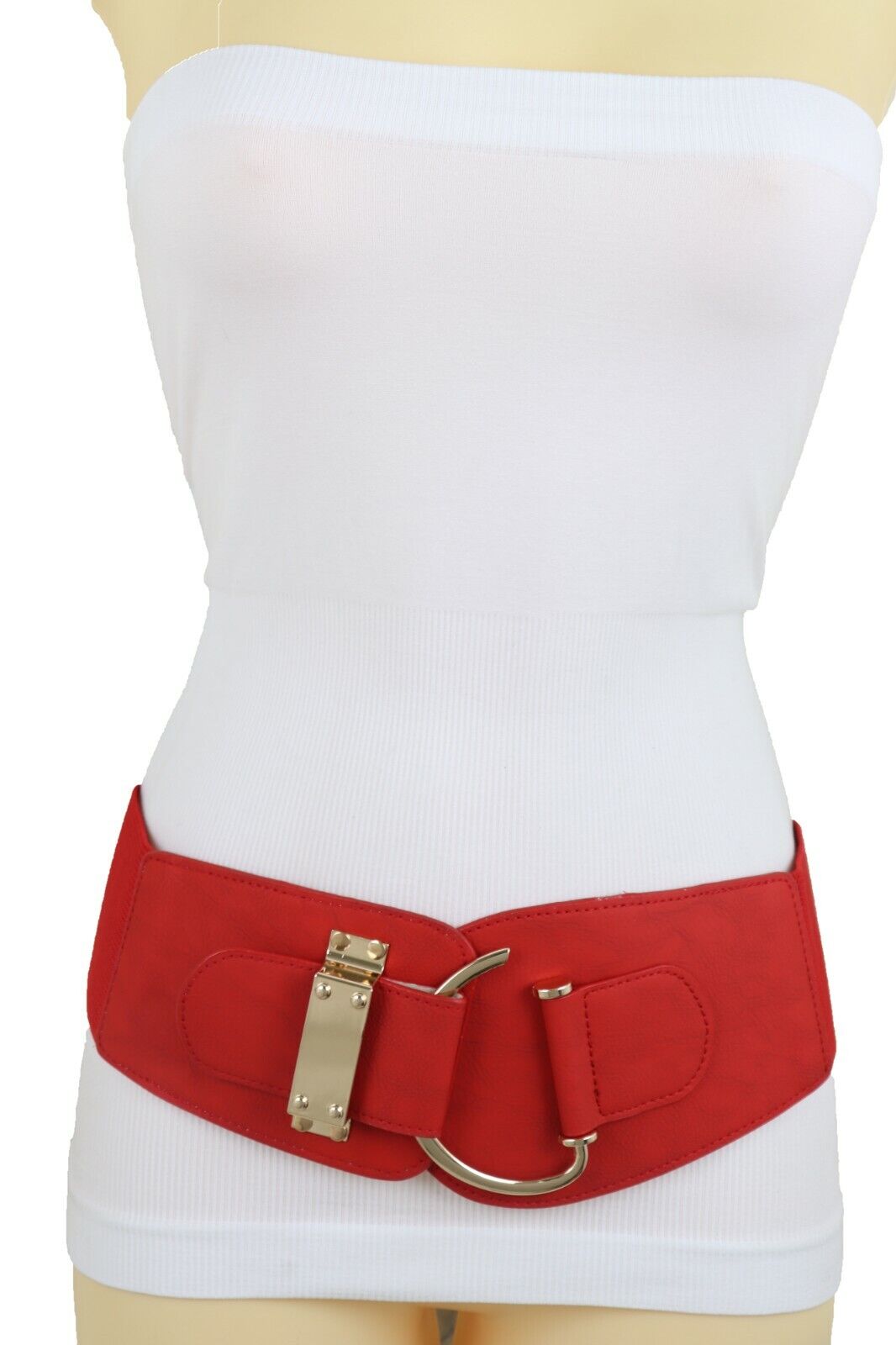 Women Red Western Bling Fashion Belt Gold Metal Hook Buckle Hip Waist Size L XL