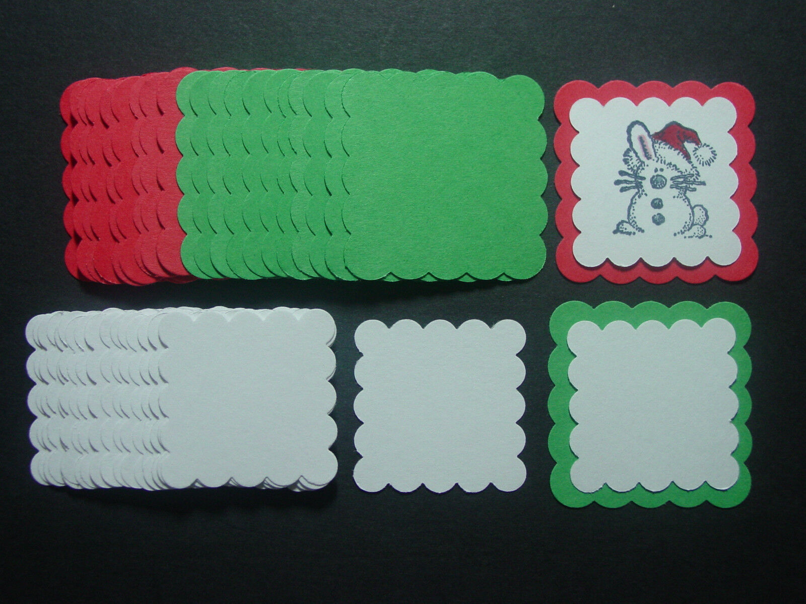 48pc SCALLOP SQUARE CARDSTOCK PUNCH TAG SET ~ Christmas ~ Check Sizes Listed