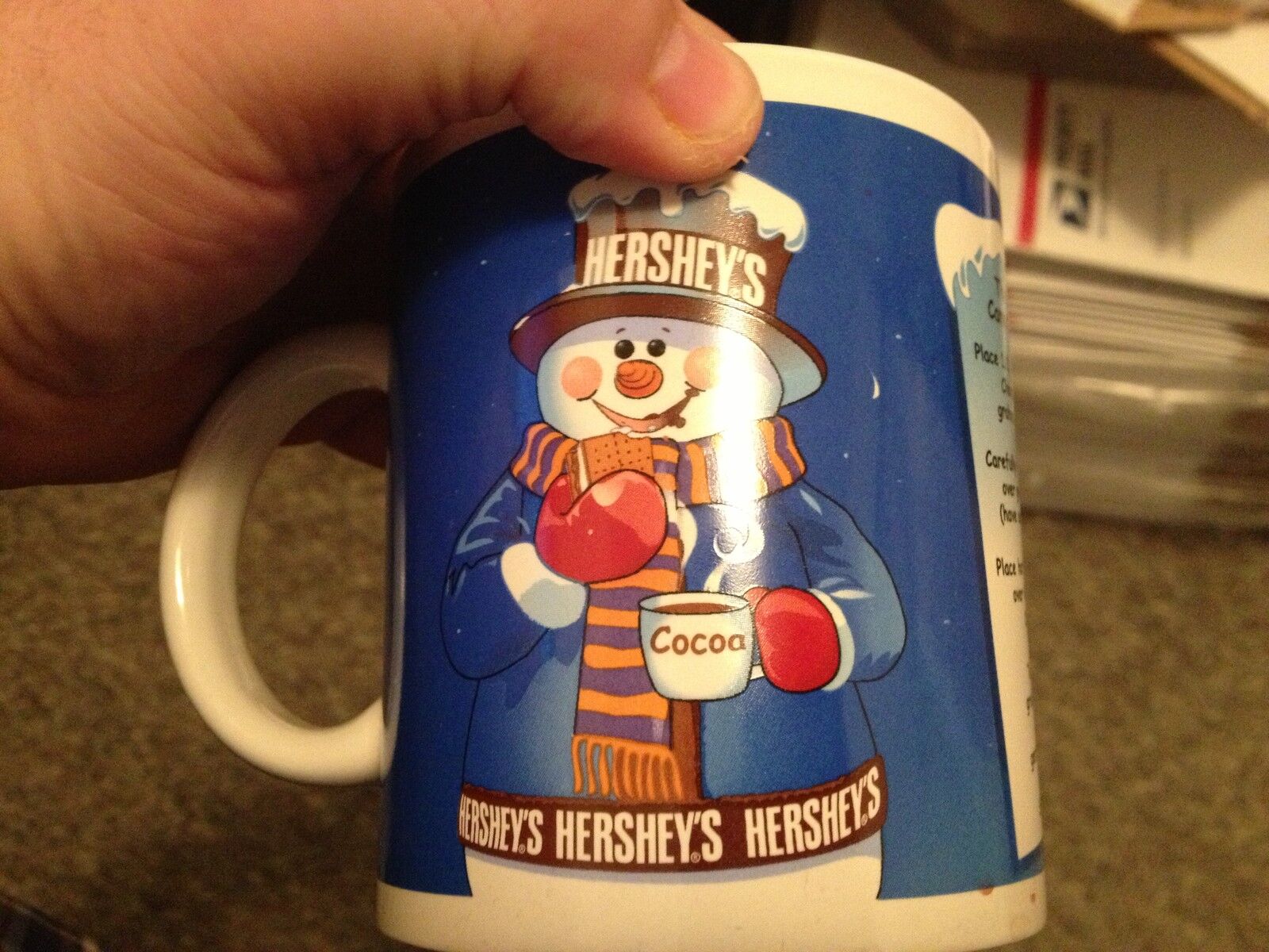 Hershey\'s Chocolate Cocoa Coffee Mug Snowman The Smores Campfire Recipe Blue ADV
