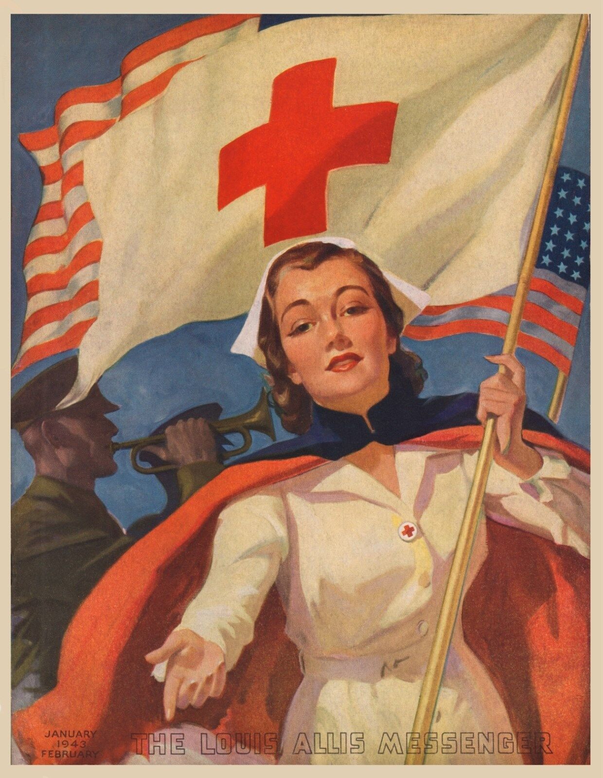 10 New Postcards - Saluting the American Red Cross 1943 Louis Allis Messenger