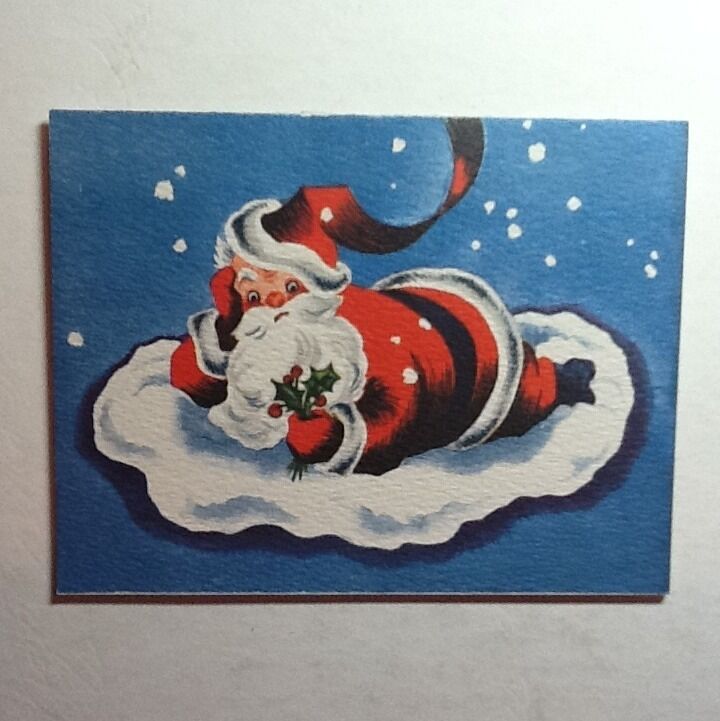 Vintage Unused Fravessi Xmas Greeting Card Santa Resting On A Cloud, So Cute