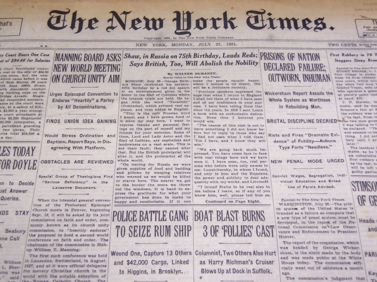 1931 JULY 27 NEW YORK TIMES - SHAW IN RUSSIA ON 75TH BIRTHDAY - NT 2167