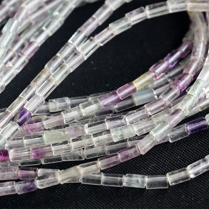 Natural Genuine Clear Purple White Fluorite Tube Barrel Columnar Loose Beads 16\