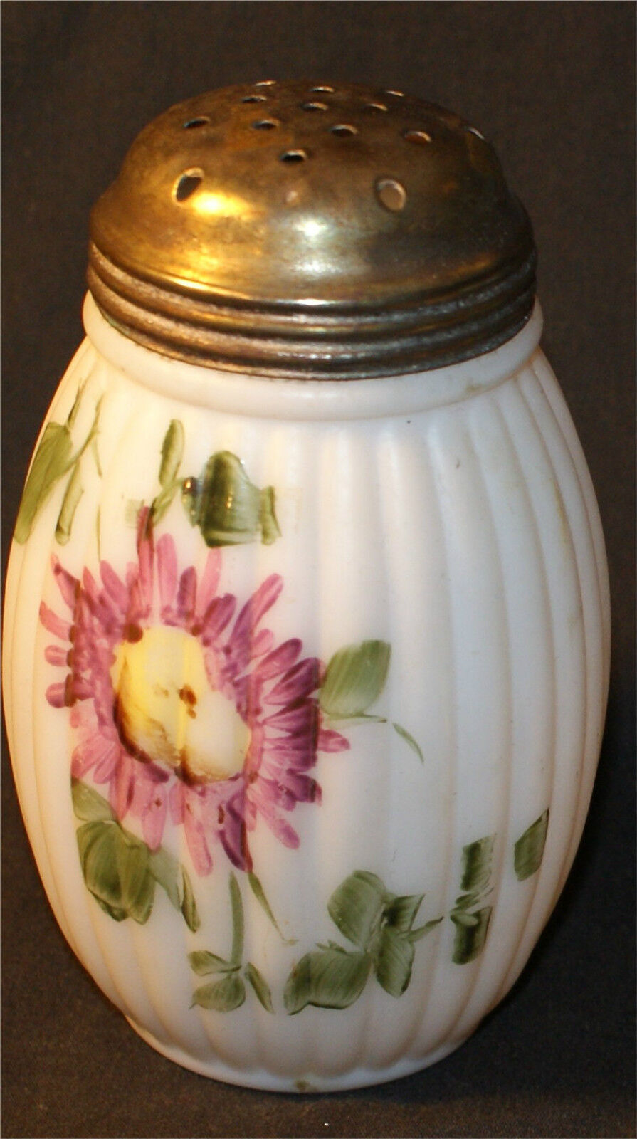 Antique Mt Washington Egg Shaped Sugar Shaker/Muffineer ribbed floral Decoration