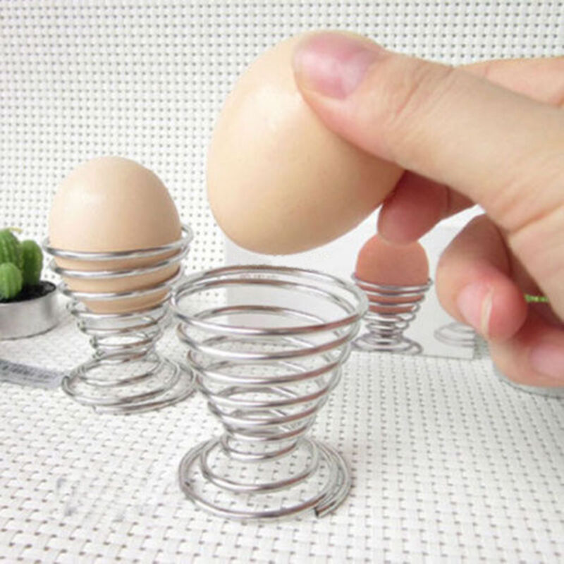 Metal Egg Cup Spiral Kitchen Breakfast Hard Boiled Spring Holder Egg Cup Pop EP