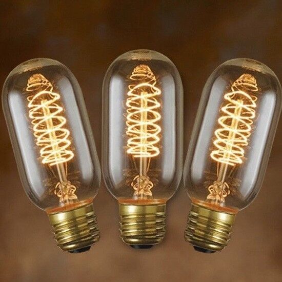3-Pack - Nostalgic Edison Light Bulb -Spiral T14 - Vintage Style Repro - 40W -  