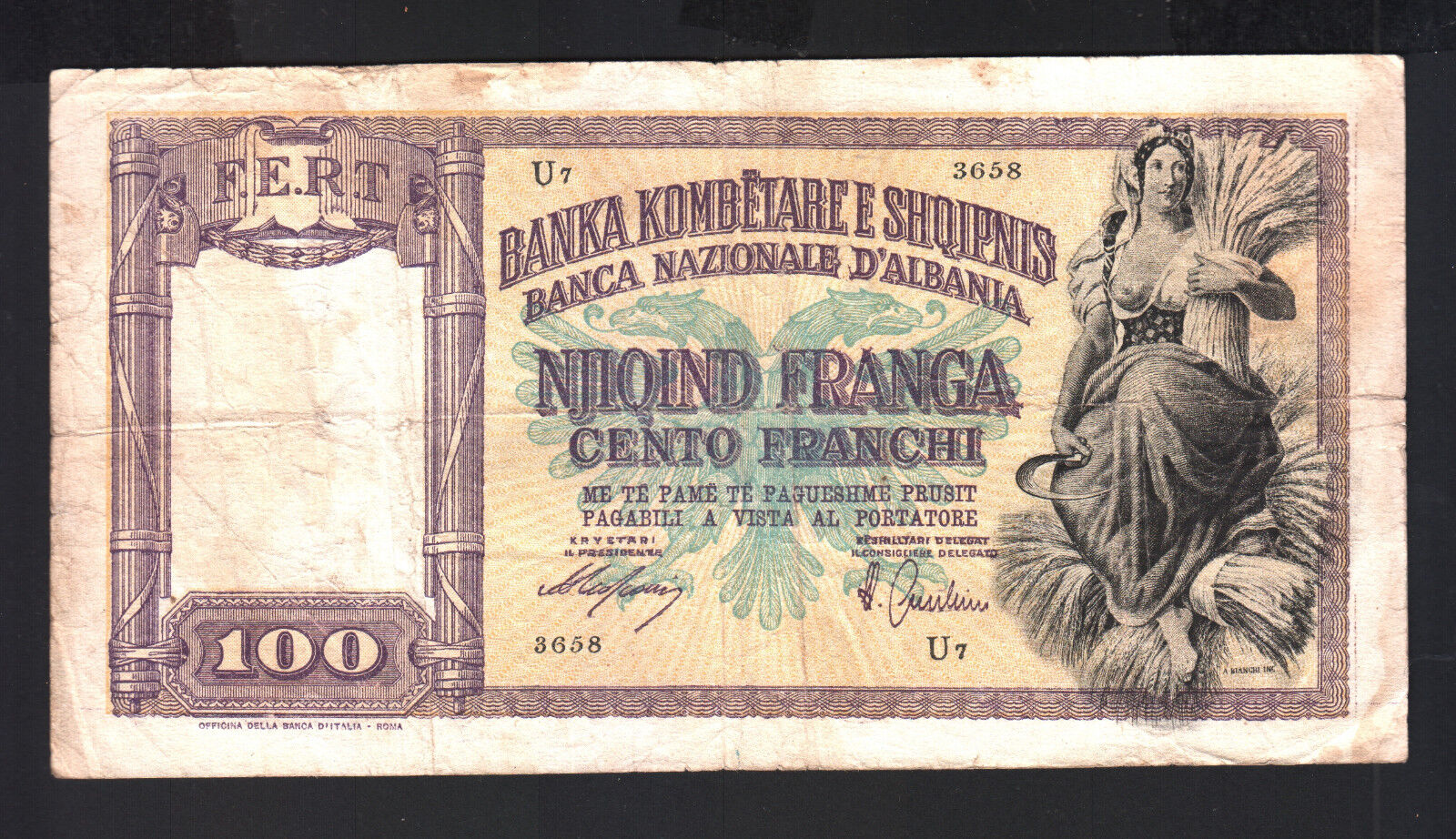 1939  Albania Banknotes 100Franga. ITALY. RARE.