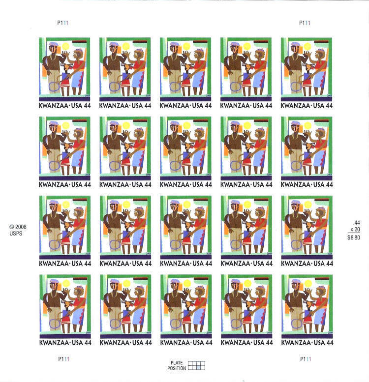 2009 44c Kwanzaa, Holiday Celebration, Sheet of 20 Scott 4434 Mint F/VF NH