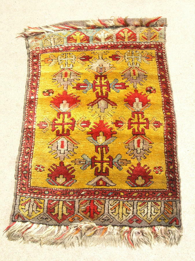 Antique Turkish Anatolian Konya Yastic Mat Full Pile 23\