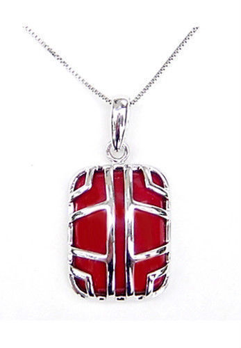 Red jade pendant in sterling silver frame PDT370001