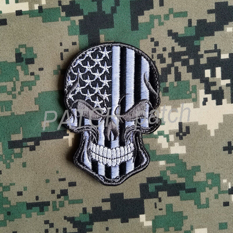 USA AMERICA FLAG PUNISHER SKULL US ARMY MORALE BADGE SWAT DARK GRAY HOOK PATCH
