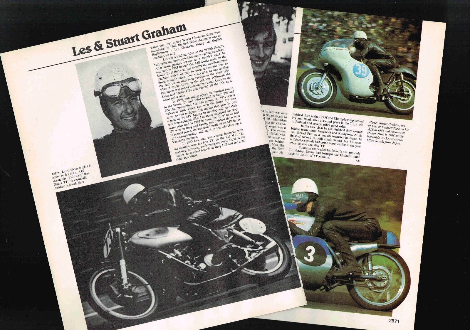 Old LES and STUART GRAHAM MOTORCYCLE Racing Article / Photos / Pictures