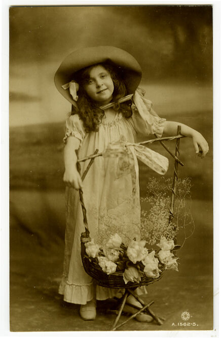 c 1916 Vintage child Children FLOPPY HAT GIRL antique photo postcard