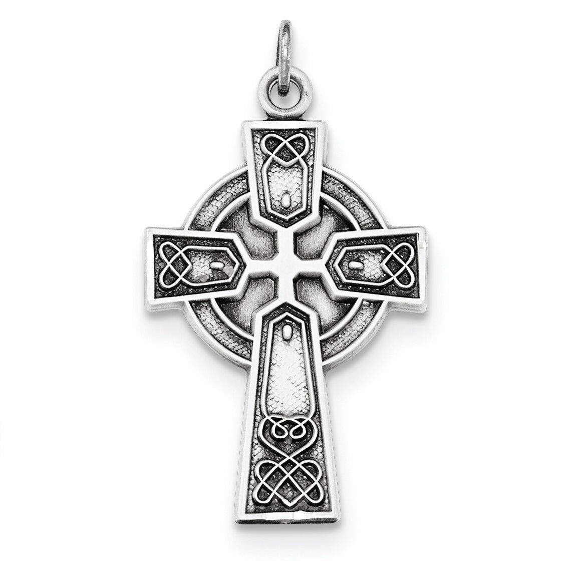 .925 Sterling Silver Solid Sating & Antique Finish Irish Cross Pendant