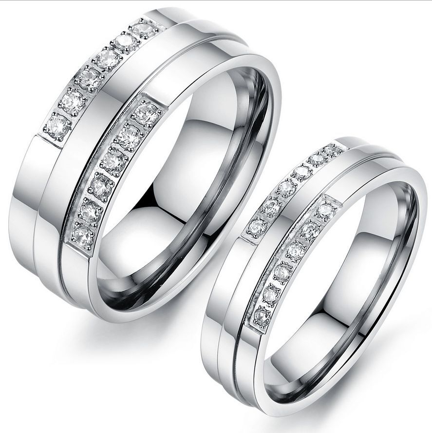 316L stainless steel Promise Love Silver Double zircon Design Love Couple Rings