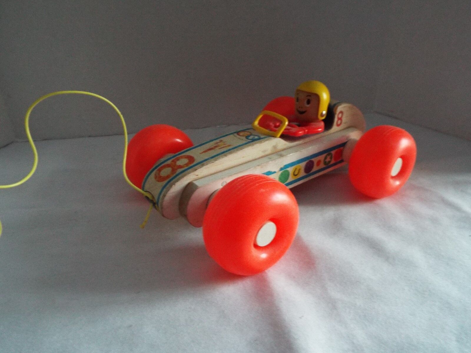 Vintage Fisher Price Bouncy Racer Pull Toy Car - 1960\'s - Wood