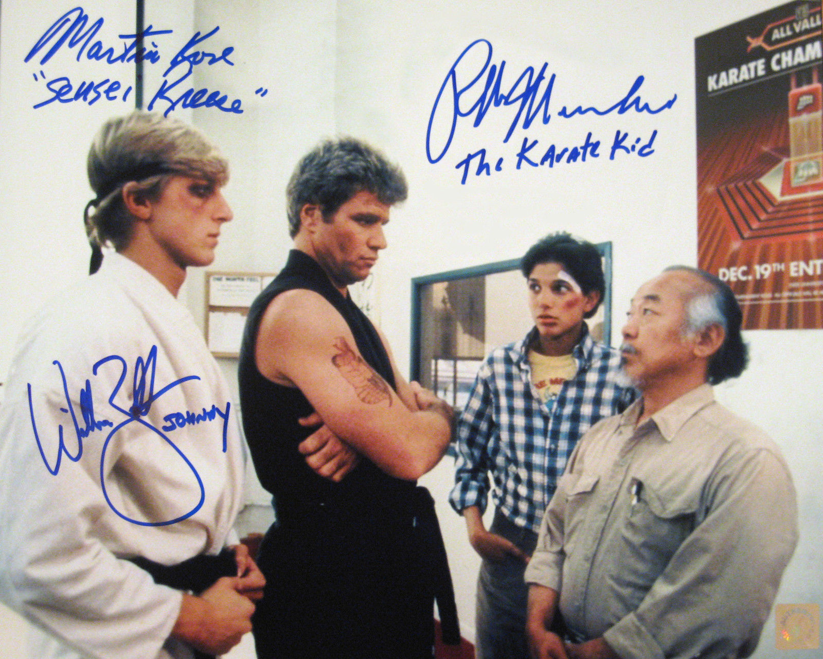 Ralph Macchio, William Zabka & Kove Autographed Karate Kid 11x14 Photo ASI Proof
