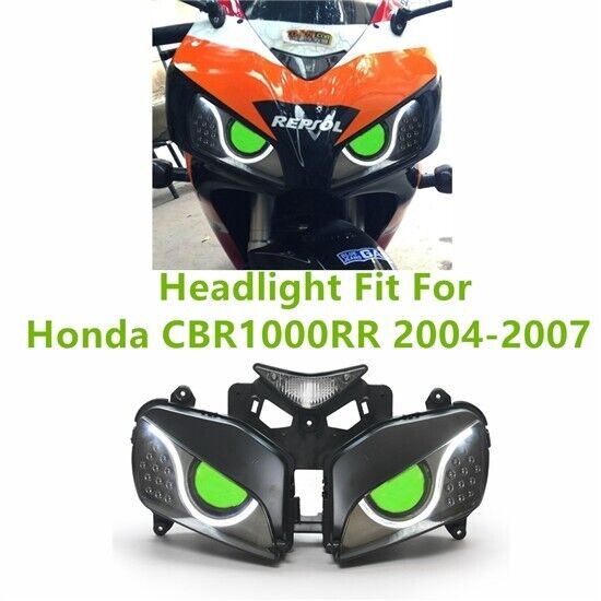 LED DRL Headlight Assembly Headlamp For Honda CBR1000RR 2004-2007 Green Demon