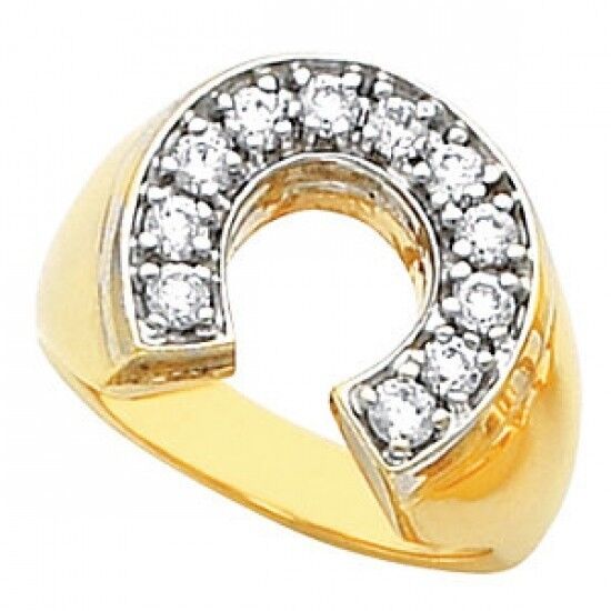 Men\'s Gold Stainless Steel Gold GP cz Ring lucky Good Luck horseshoe Ring   