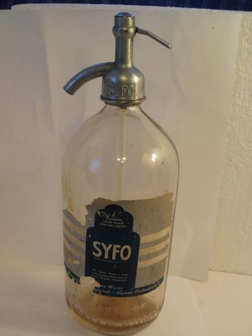 SYFO WATER COMPANY BROOKLYN, NY (PRESENT DAY FLORIDA ) SELTZER BOTTLE WITH LABEL