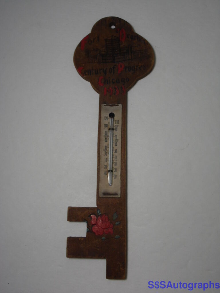 Vtg 1933 FORT DEARBORN CENTURY PROGRESS CHICAGO WORLDS FAIR Thermometer Folk Art