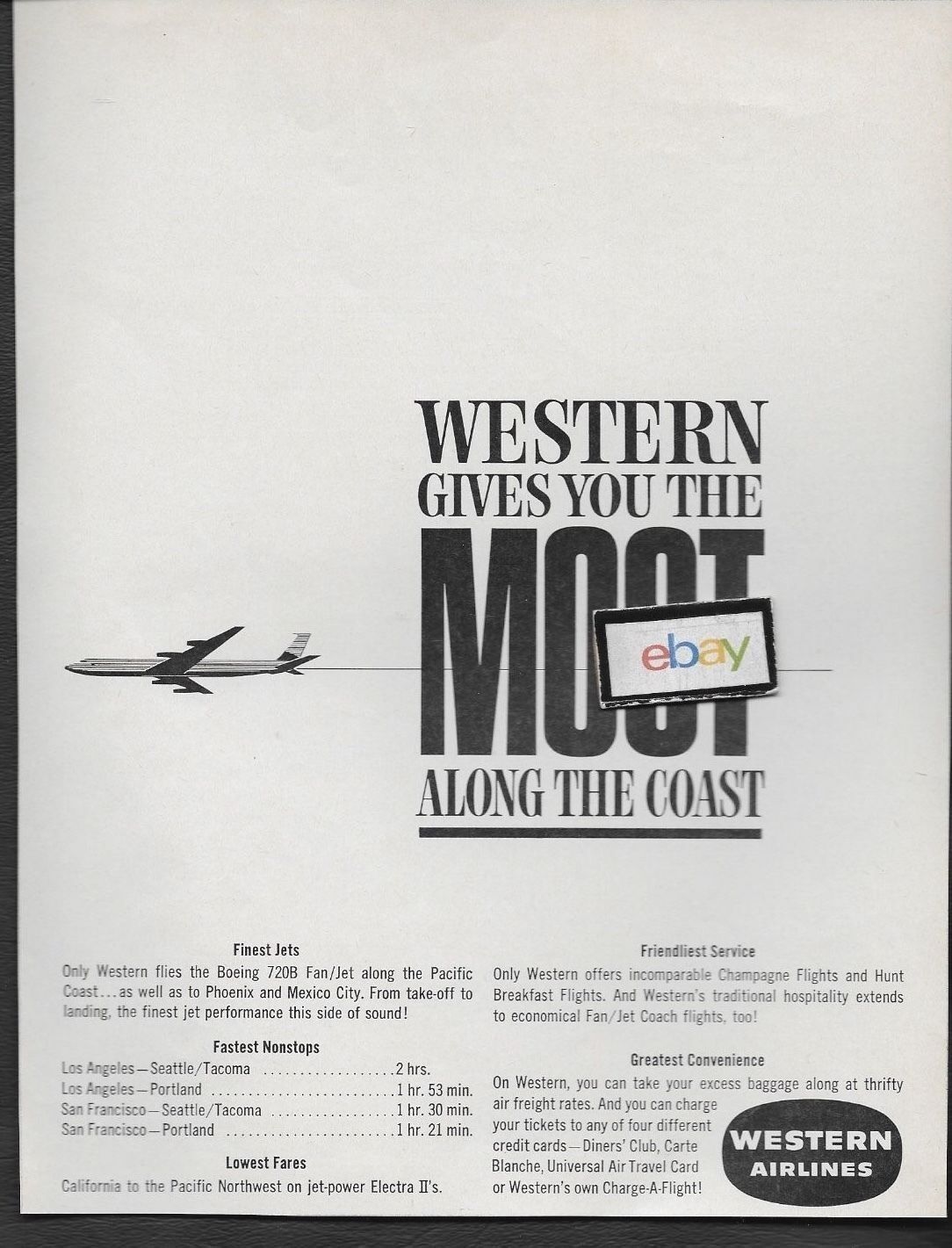 WESTERN AIRLINES 1962 MOST ALONG THE COAST B720B & ELECTRA LAX/SEA/SFO/PDX AD