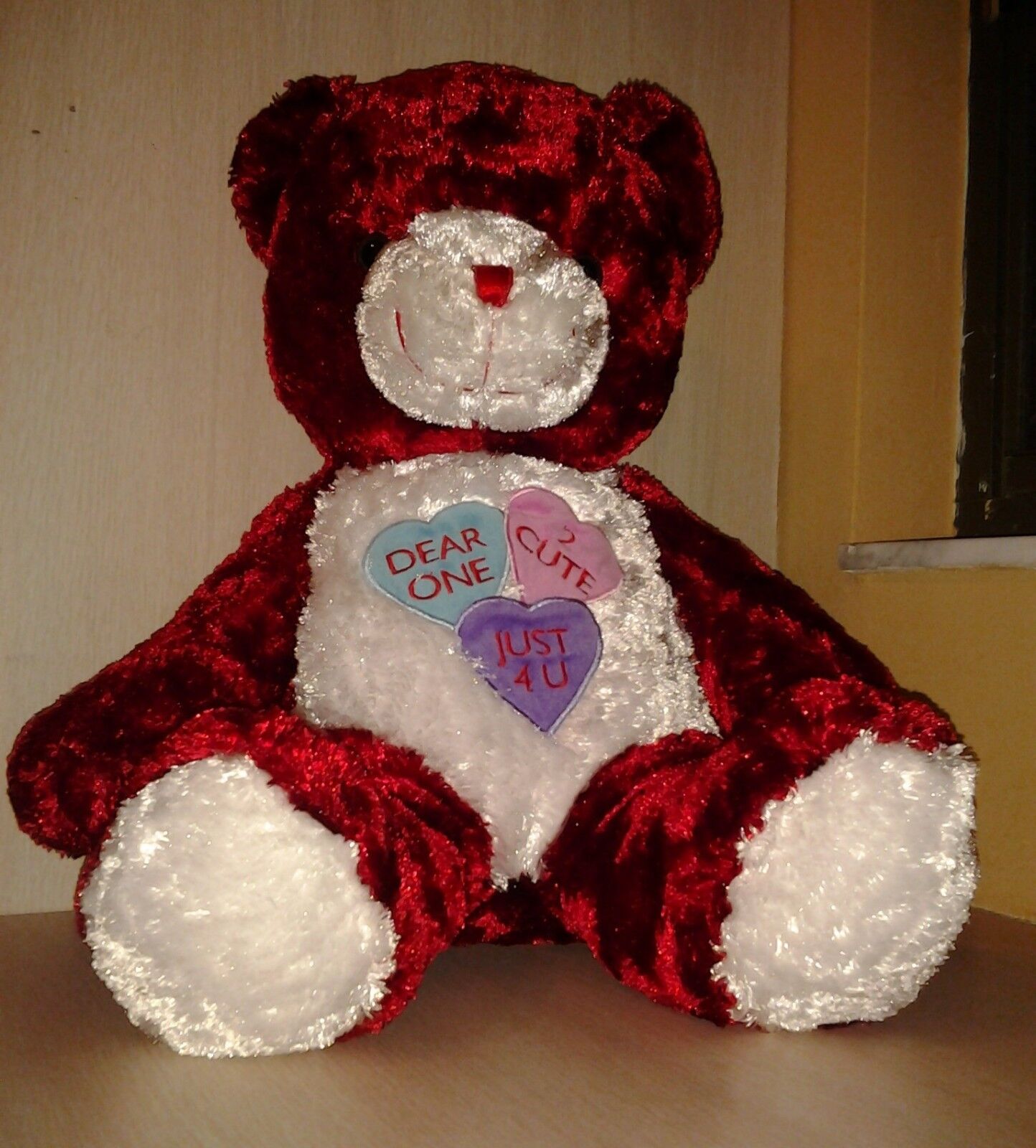 DanDee Plush Red and White Teddy Bear hearts 22