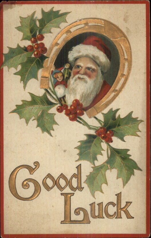 Christmas - Santa Claus - Face in Horseshoe c1910 Postcard