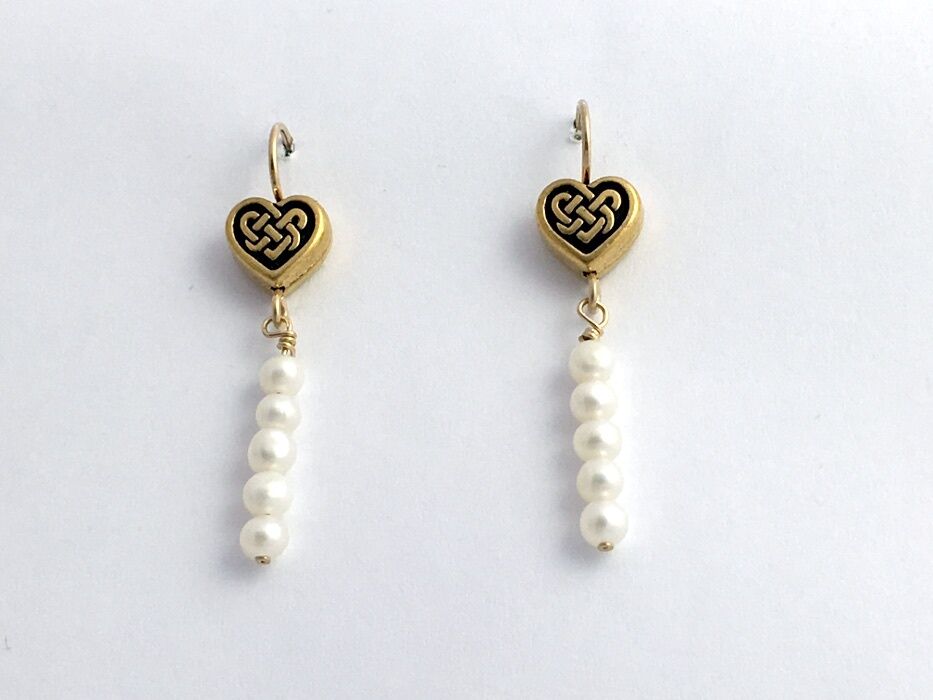 Gold tone Pewter & 14k gf  Celtic Knot Heart earrings, freshwater pearls, hearts