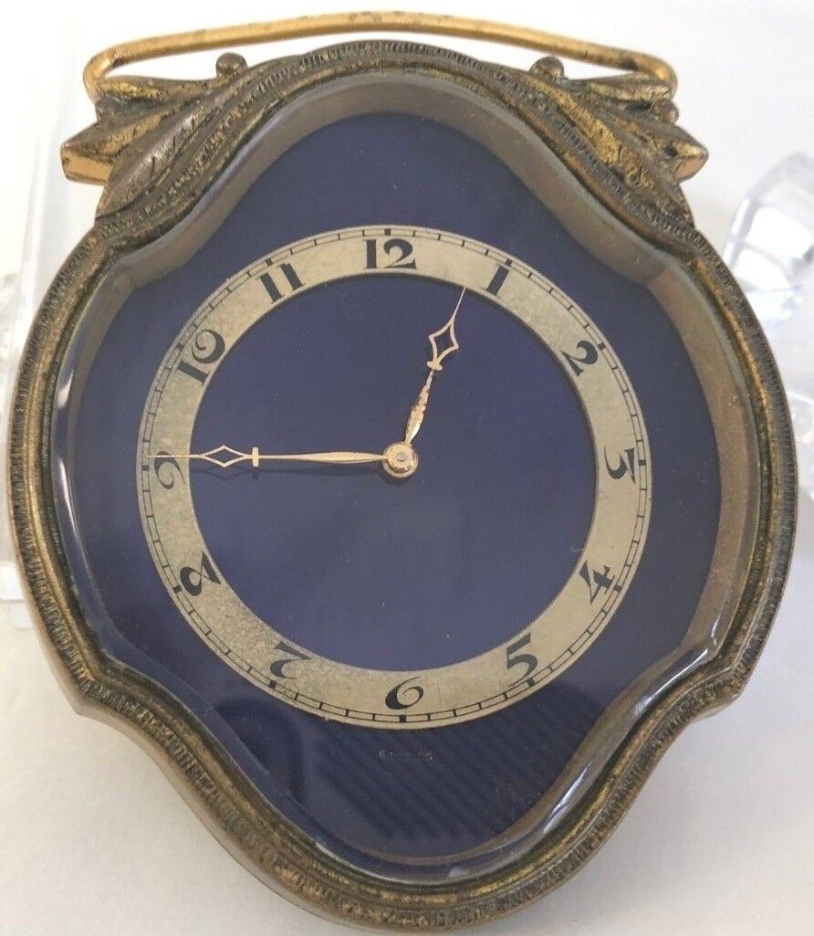 1920\'s fine quality small chevron 8 jours hanging clock blue enamel face  RUNS 