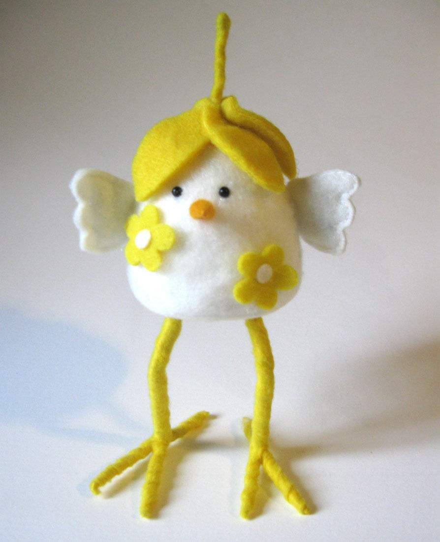 Easter Chick with Flower Fuzzy Feather Felt Figure Yellow Cute Spring Gift 8\