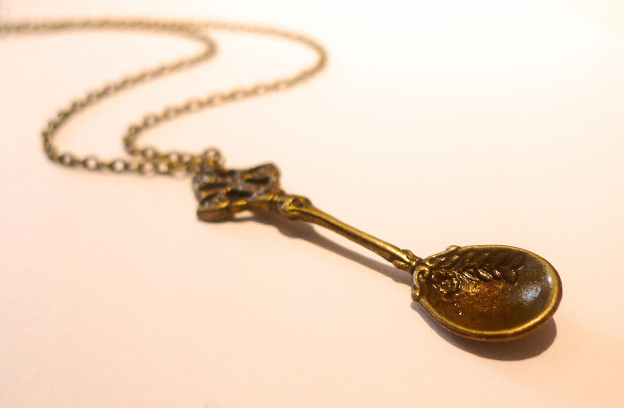 Alice in Wonderland Jewellery - Antique Tea Spoon Necklace- Vintage Gold Jewelry
