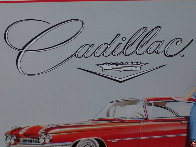 CADILLAC -- Shows 1950\'s Car -- BEAUTIFUL DETAIL - Embossed Sign - BIG TAIL FINS