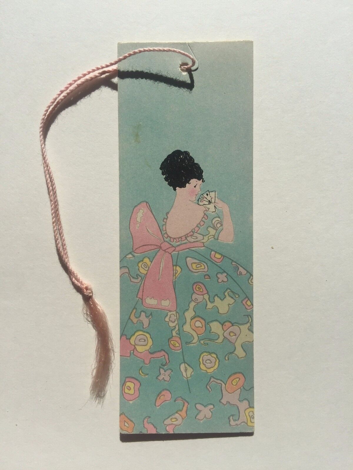 Vintage 1920s Deco Lady in Colorful Big Blue Dress Game Tally or Bookmark
