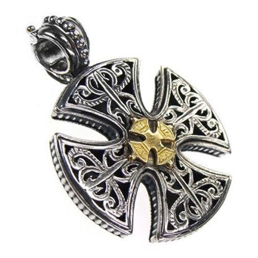 Gerochristo 5355~Solid 18K Gold & Sterling Silver Medieval Maltese Cross Pendant