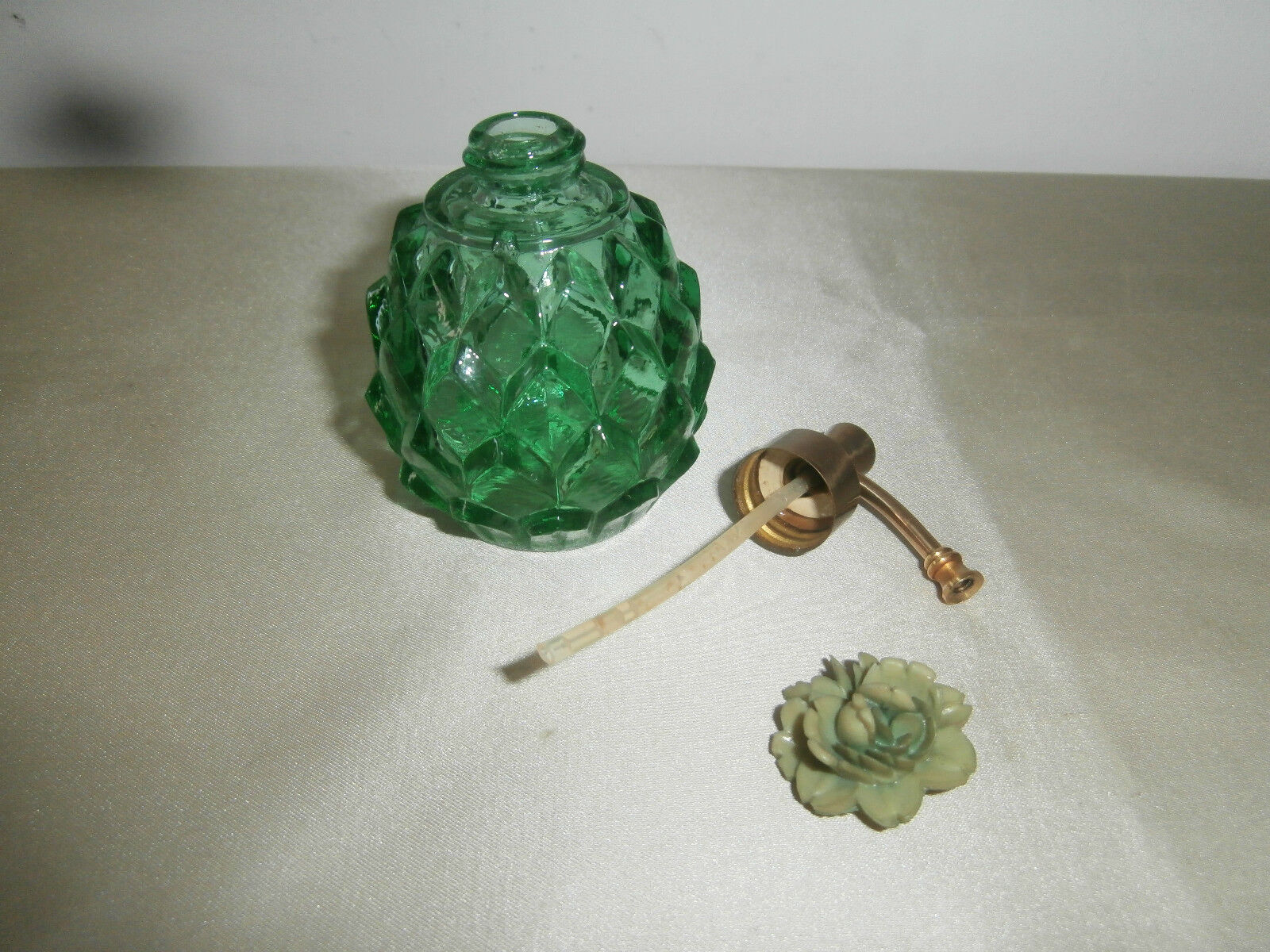 Vintage I. W. Rice Made in Japan Emerald Green Pineapple Perfum bottle