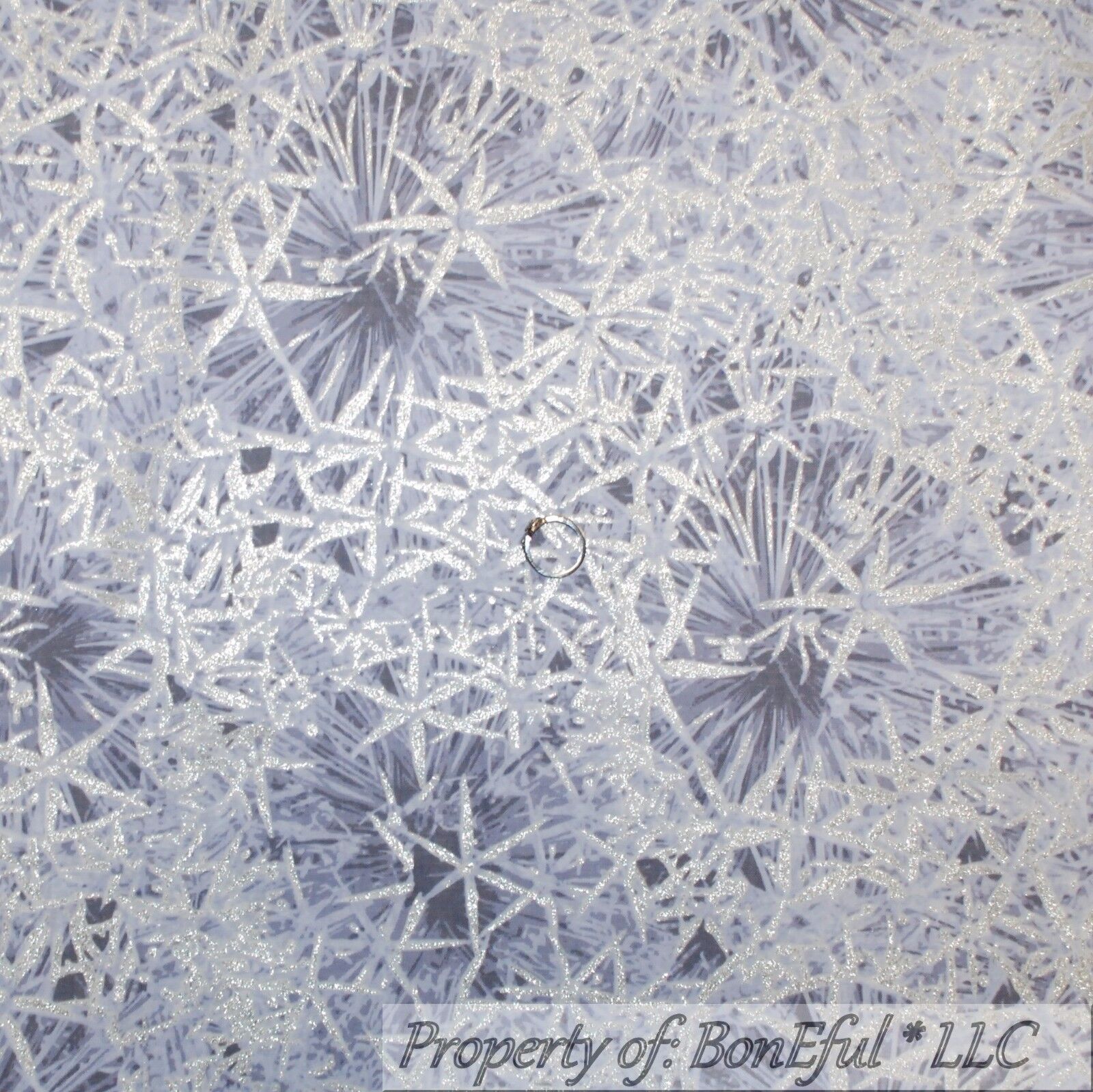 BonEful Fabric Cotton Quilt VTG Blue White Snow*flake Silver Metallic Xmas SCRAP