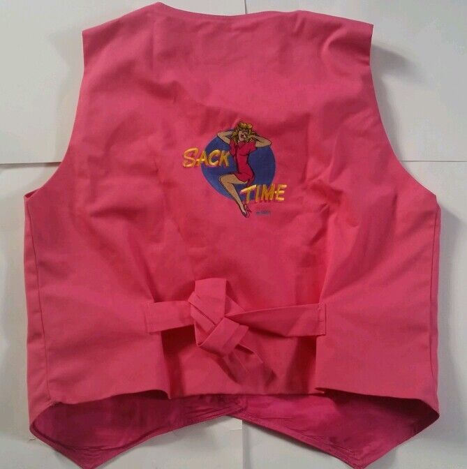 Vtg Rare 90s SACK TIME GIRL PIN UP American Airpower Rockabilly Pink Vest Sz XL