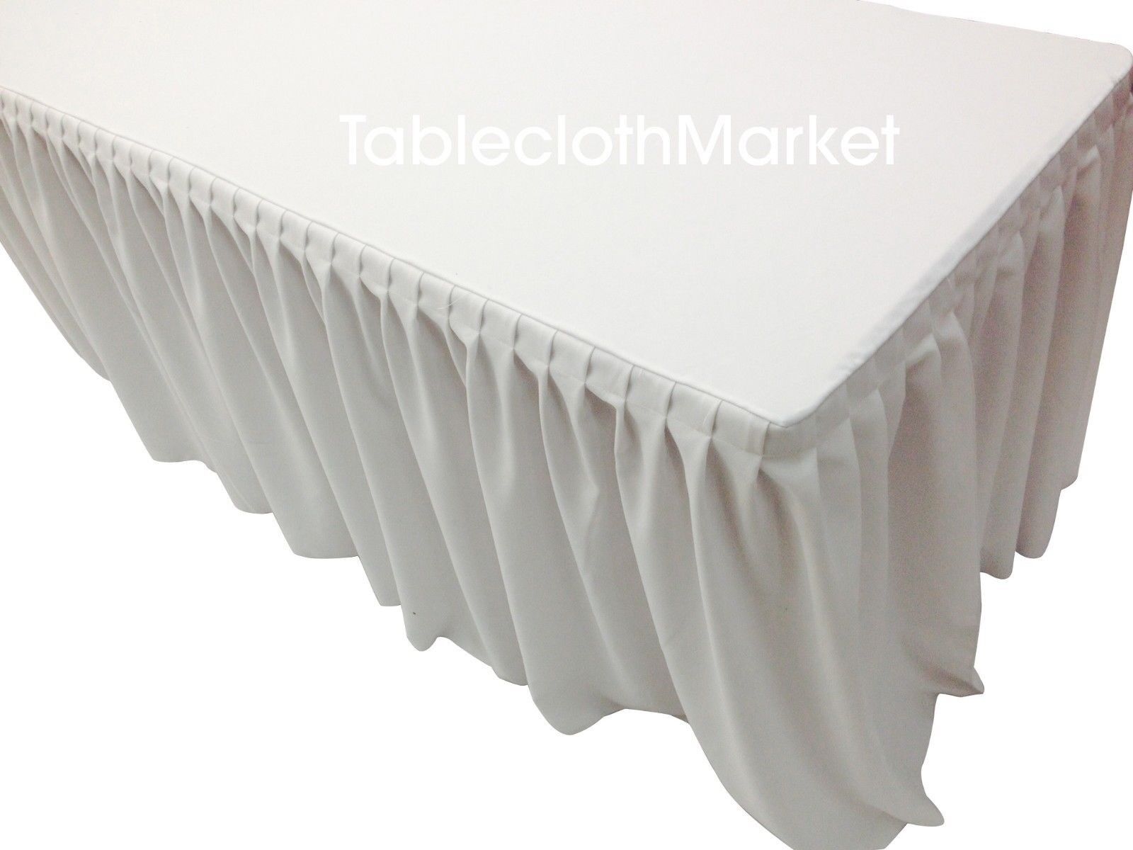 5\' Fitted Single Pleated Table Skirting Cover w/ Top Topper Table Cover - WHITE