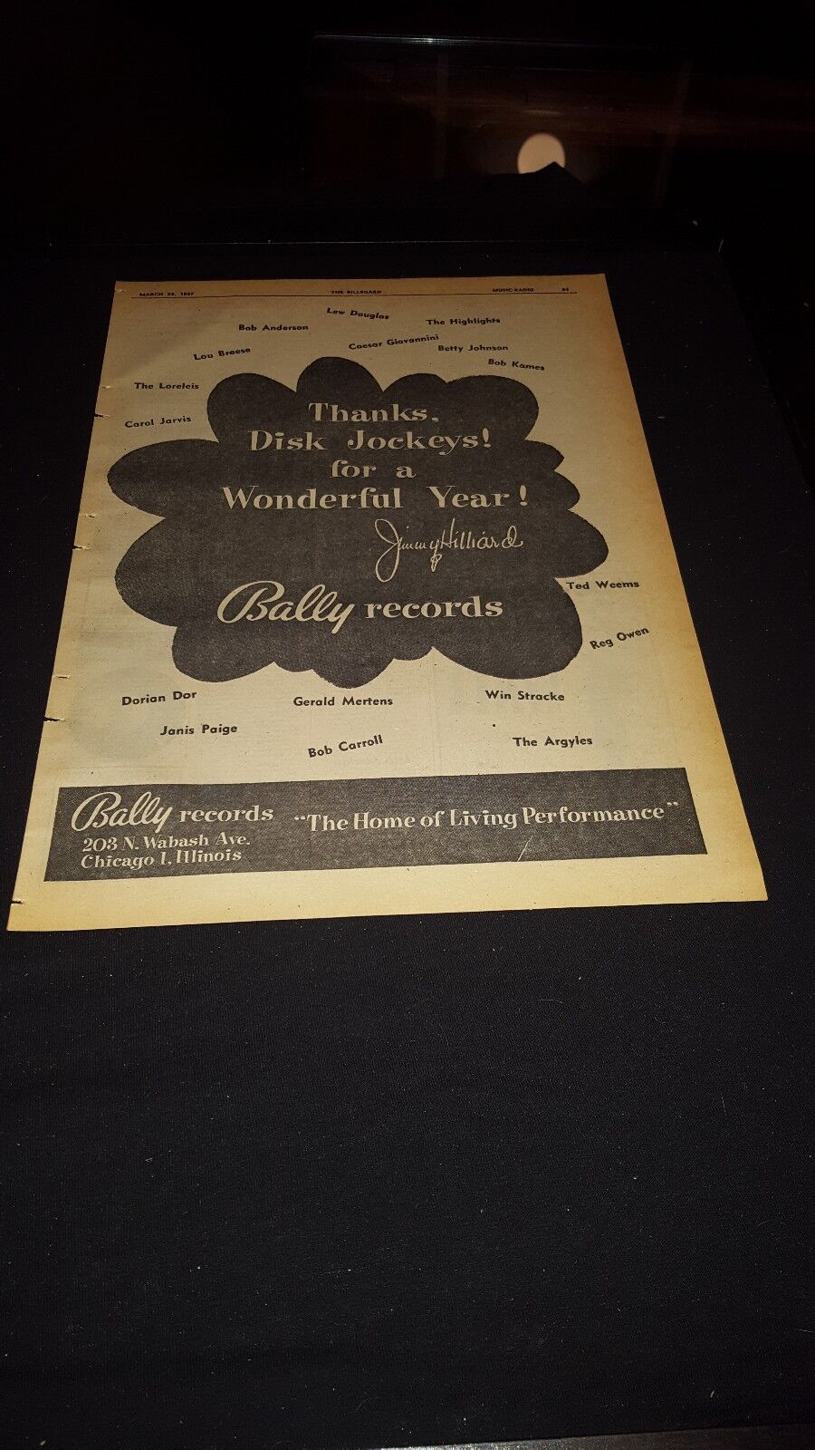 Bally Records Rare Original 1957 Promo Poster Ad Framed