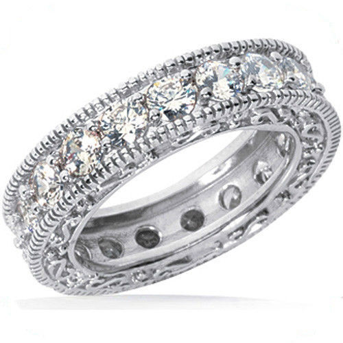 2.72 carat Antique Deco Style Round Diamond Ring 18k Gold Eternity Band, F, VS
