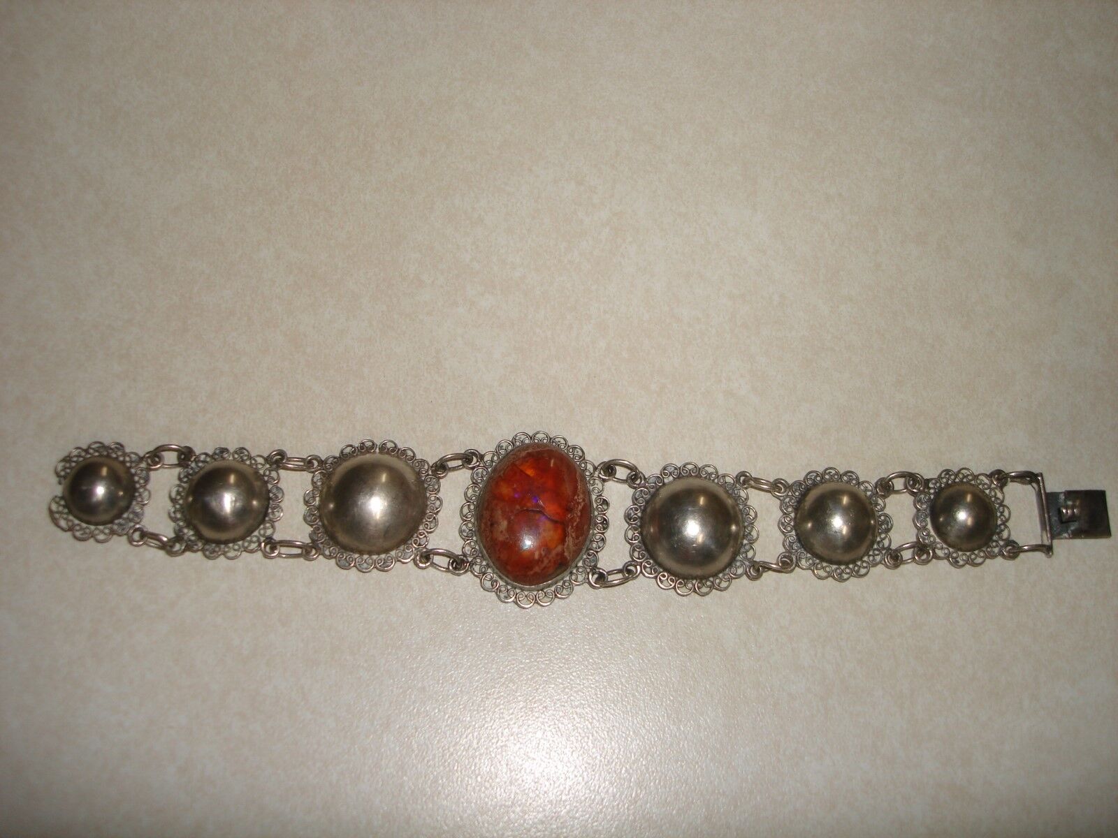 Vintage Unique 40\'s Sterling Silver Boulder Opal Made In Mexico Bracelet 7.5\