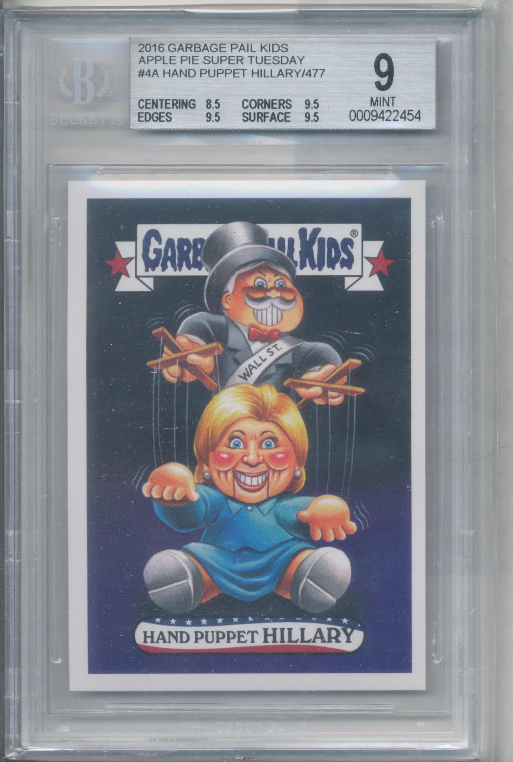 2016 Garbage Pail Kids Super Tuesday BGS 9 MINT Hand Puppet Hillary Clinton /477