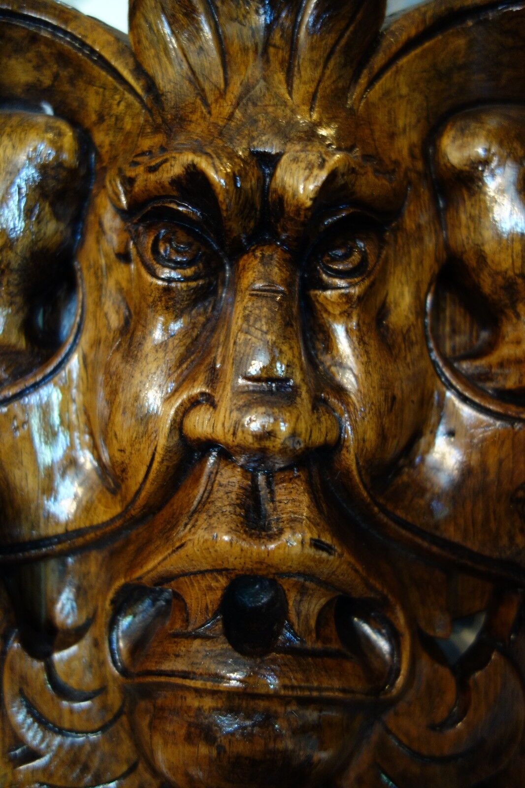 19C Venetian Gothic Carved Walnut Cherub/Satyr/Gargoyle/Mask Monumental Mirror 