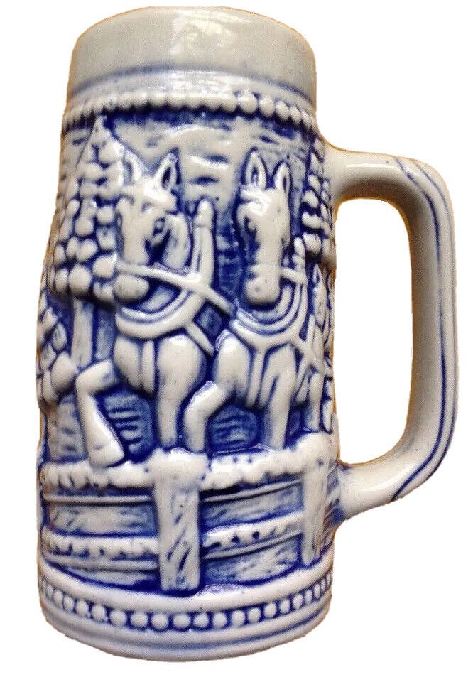 circa 1980s 1990s BUDWEISER ? BEER STEIN, CLYDESDALES, BRAZIL, BLUE, MOLDED