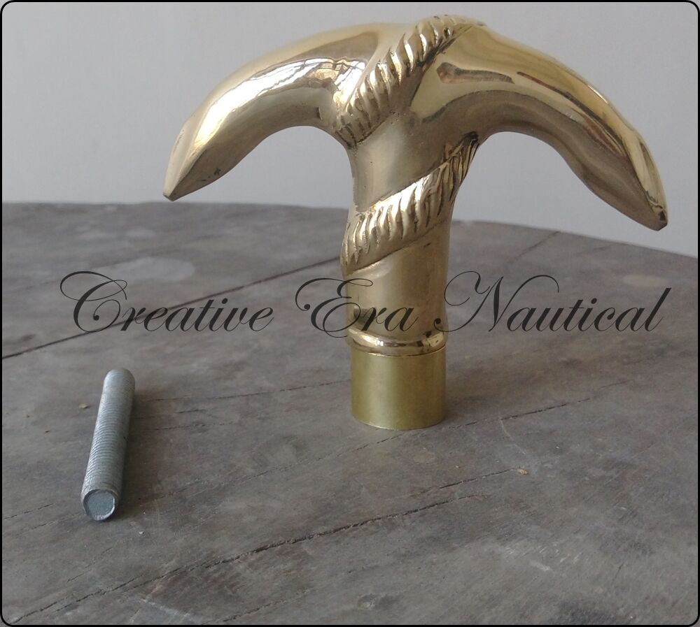 Vintage Style Antique Brass Anchor Style Handle Walking Cane-Nautical Gift 