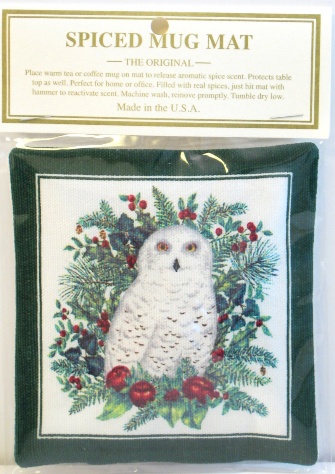 Alice\'s Cottage Cotton Scented Spiced Mug Mat Coaster Snowy Owl - NEW