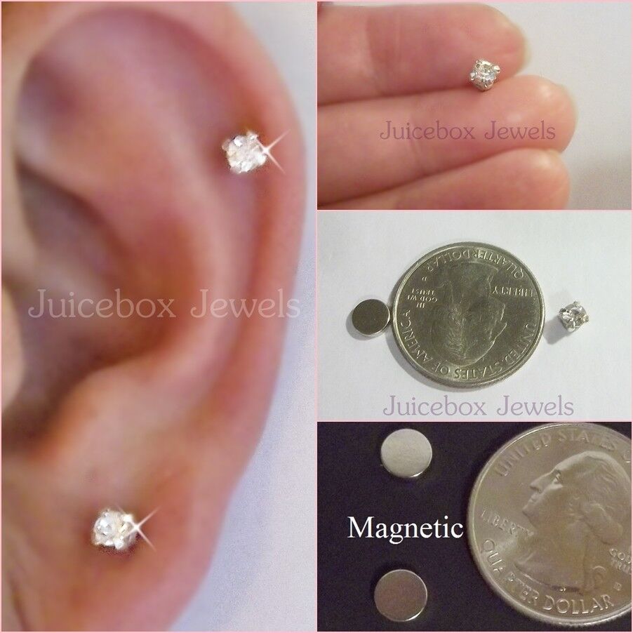 MAGNETIC 4mm Clear Glass Rhinestone Stud Fake Non-Pierced Earrings 1 Pair #148